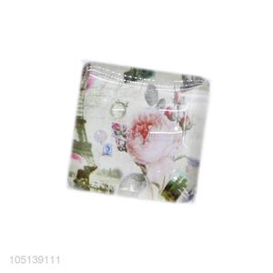 Wholesale cheap home decor square flower pattern glass epoxy fridge magnet