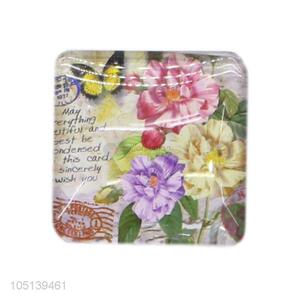 Most popular cheap decorative square flower pattern crystal fridge magnet