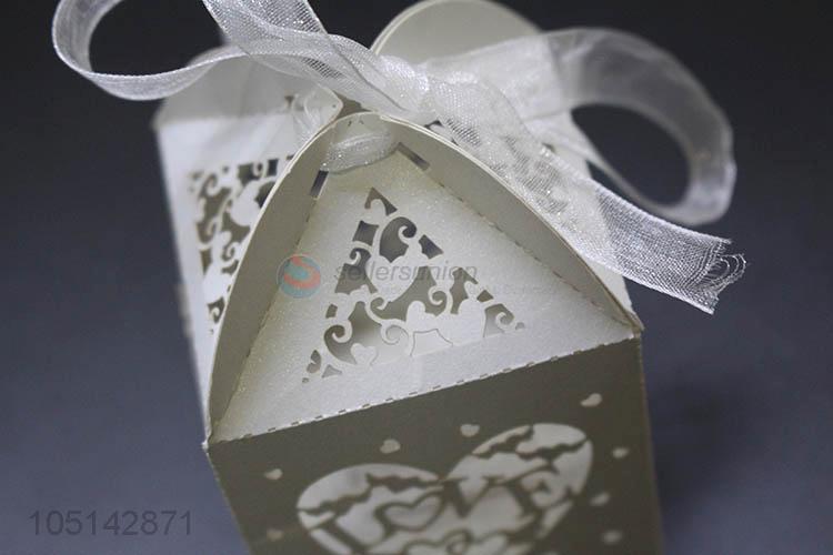 Good quality laser cut paper candy box with ribbon