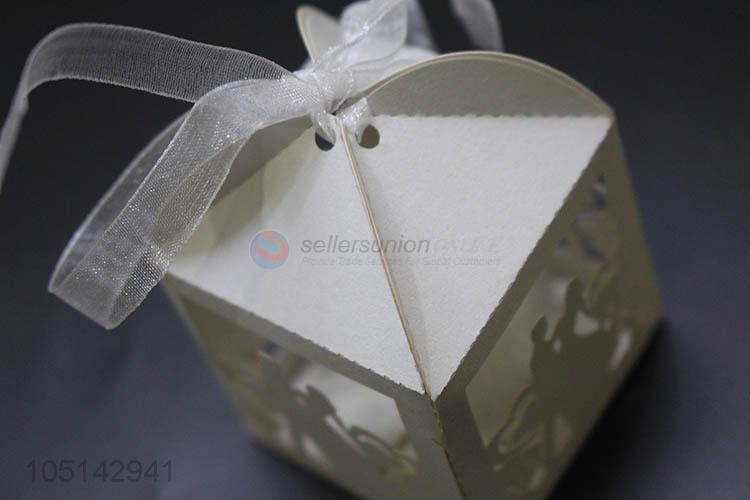 Customized wholesale laser cut paper candy box with ribbon