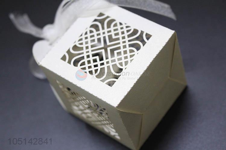 High grade custom laser cut paper candy box with ribbon