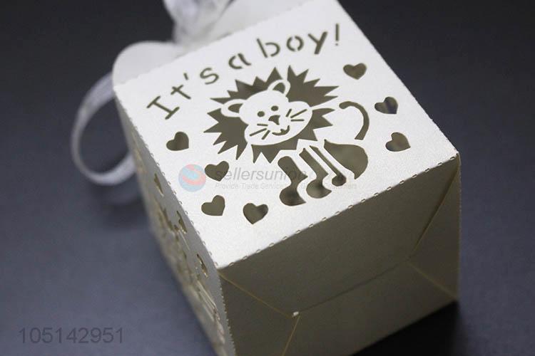 Factory promotional laser cut paper candy box with ribbon