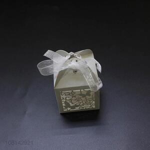 Wholesale new style laser cut paper candy box with ribbon