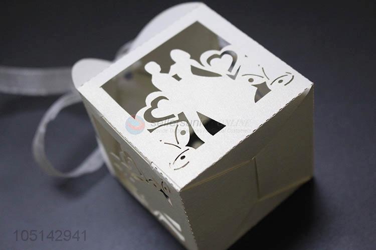 Customized wholesale laser cut paper candy box with ribbon