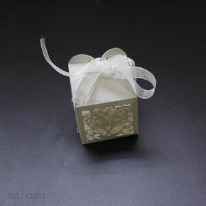 Low price laser cut paper candy box with ribbon