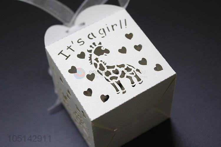 China OEM laser cut paper candy box with ribbon