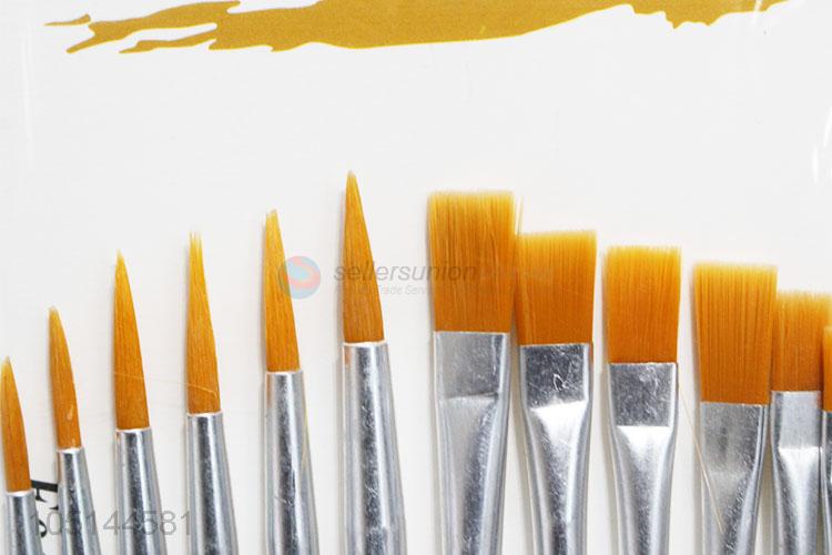 Wholesale Factory Supply 12 Pcs/Set Acrylic Handle Different Shape Nylon Hair Watercolor Paint Brush Set