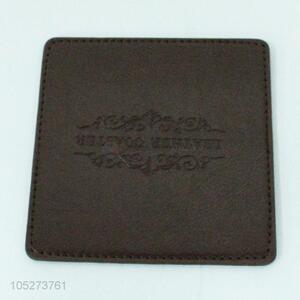 Low price brown pu leather square cup mat