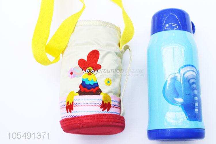 Cute children stainless steel thermos bottle with cartoon shoulder strap