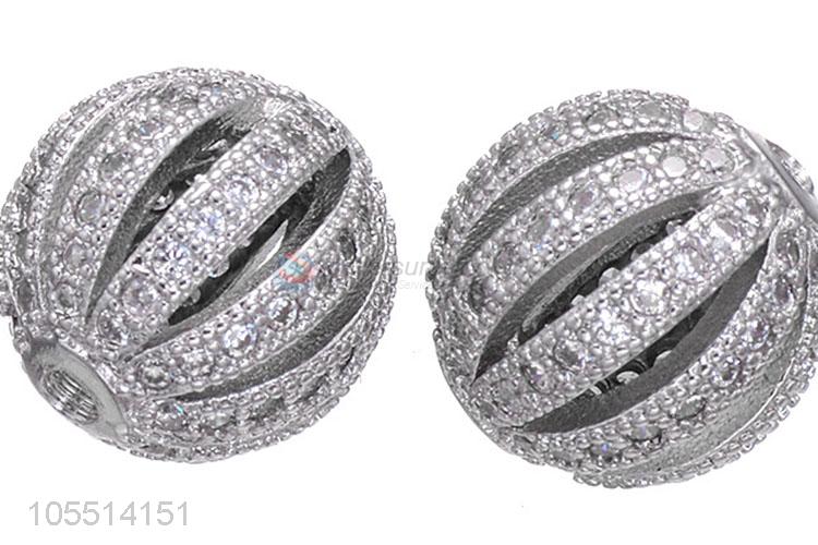 Popular Ball Shape Bangle Hole Spacer Bead Inlay Zircon Bracelet Beads