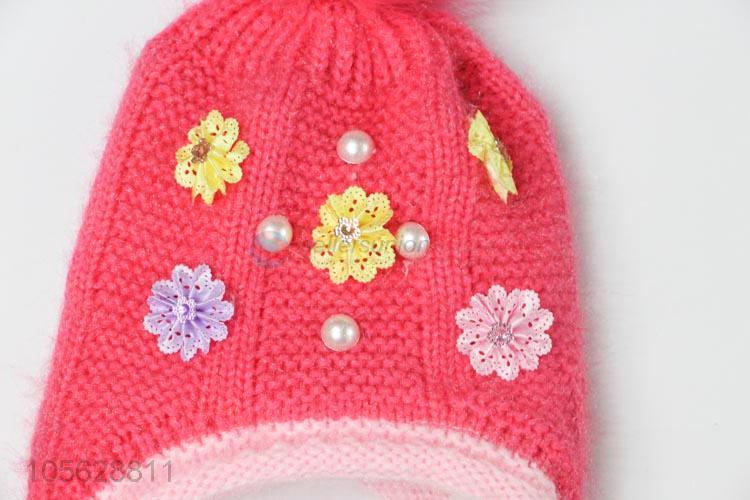 Wholesale Beautiful Winter Knitted Earmuffs Hat For Litter Girls