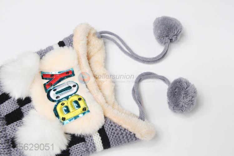 Popular Children Winter Warm Hat Pompon Ball Earmuffs Hat