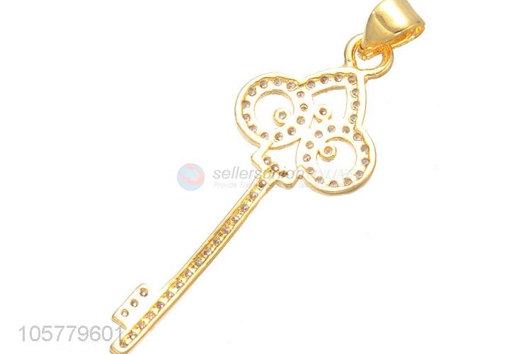 New Arrival Key Shape Copper Necklace Pendant With Inlay Zircon