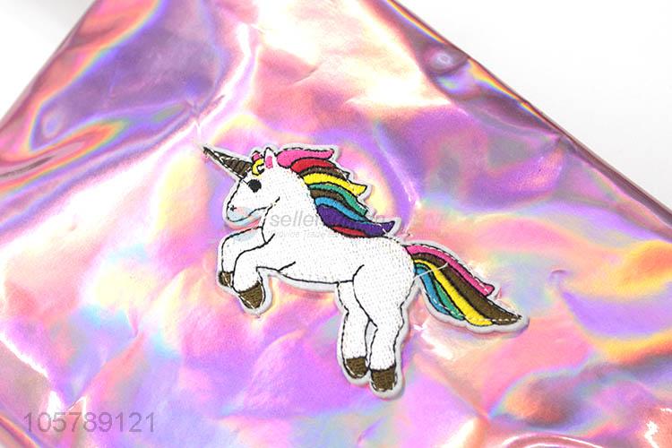 Cute design unicorn pu leather zipper cosmetic bag for promotions