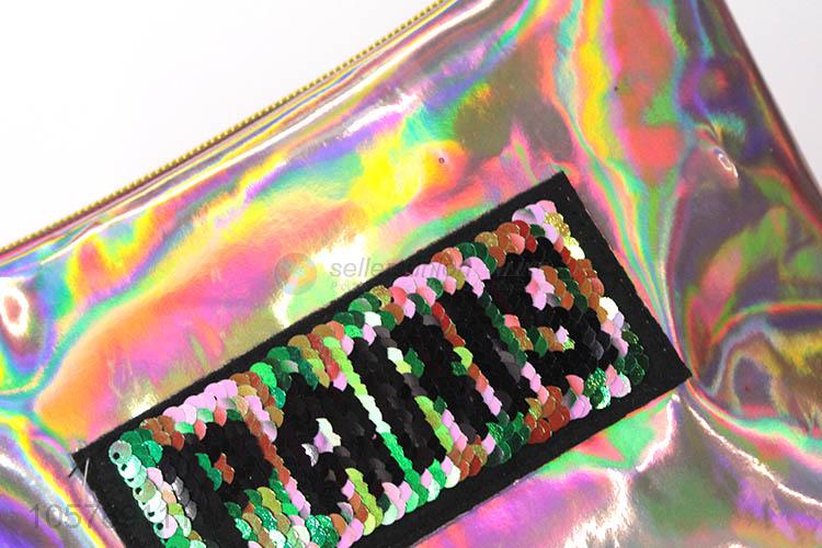 Beautiful style custom letter sequins pu makeup bag beauty bag