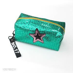 Premium quality five-point star pu leather zipper cosmetic bag