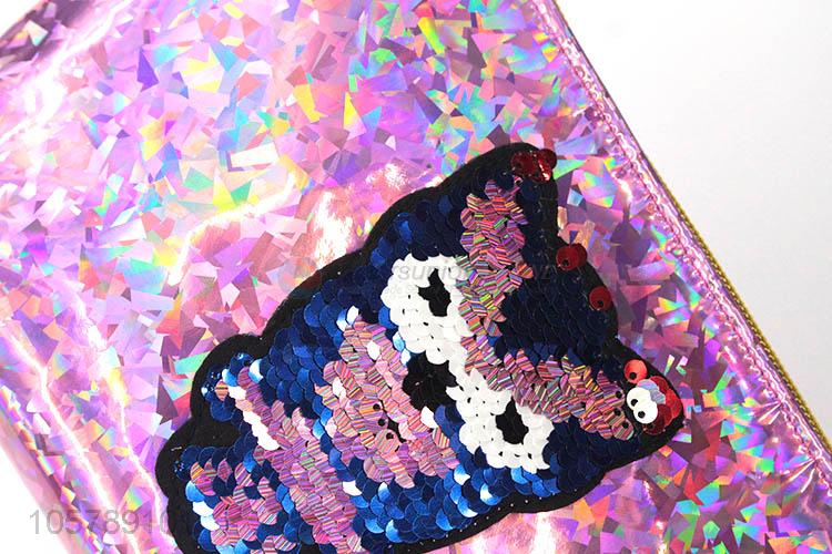 Delicate style owl sequins pu makeup bag cosmetic bag