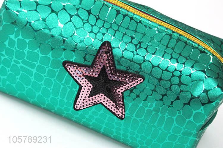 Premium quality five-point star pu leather zipper cosmetic bag