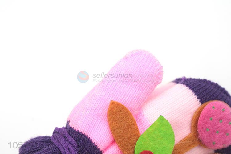 Hot Selling Applique Embroidery Warm Gloves With Rope For Children