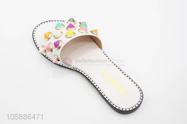 Premium quality custom women flat slippers with colorful stones