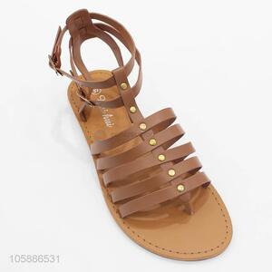 New design women sandals ladies laser cut pu flat sandals