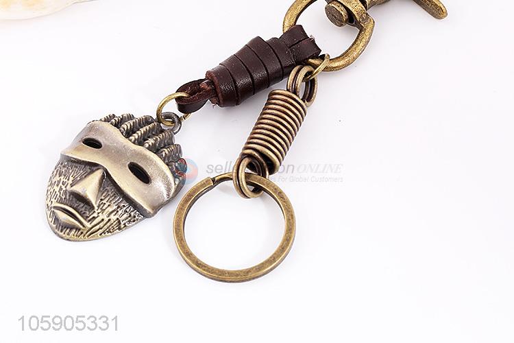 Recent design retro alloy mask pendant leather key chain