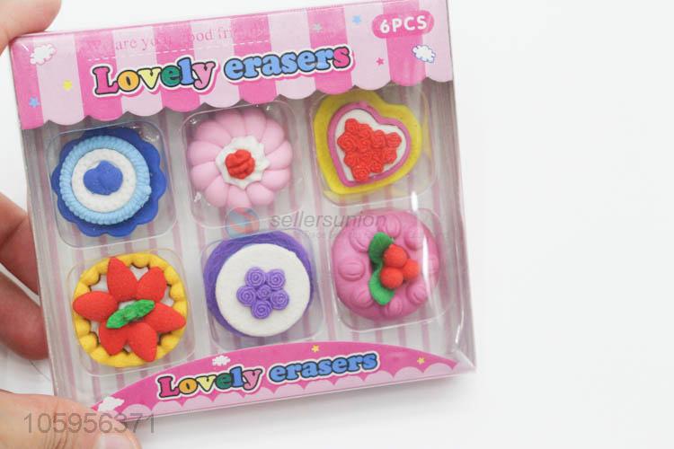 Hot sale cake shape cartoon eraser set for kids