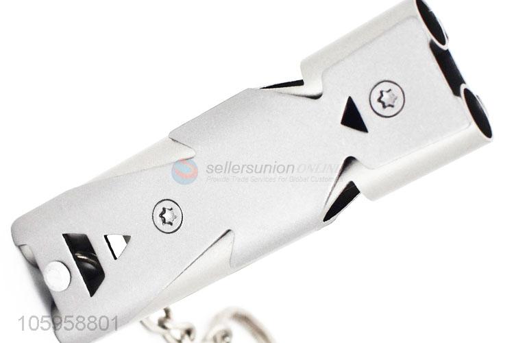High quality double pipe high decibel stainless steel outdoor emergency survival whistle