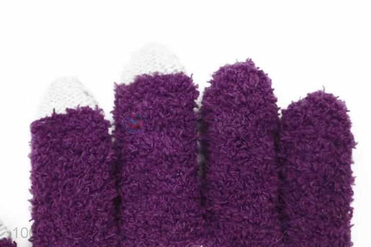 Novelty cute children feather yarns knitted warm winter gloves