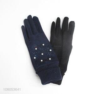 New Design Ladies Touch Screen Gloves Pearl Windproof Warm Gloves