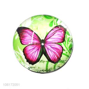 Latest style butterfly pattern round glass fridge magnet