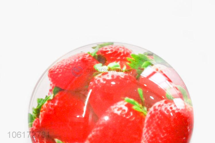 Wholesale price strawberry pattern round glass fridge magnet