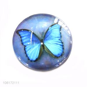 Hot selling butterfly pattern round glass fridge magnet