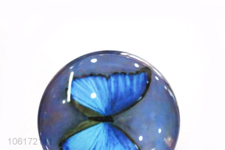 Hot selling butterfly pattern round glass fridge magnet