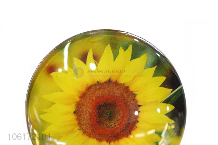 Promotional cheap sunflower pattern round glass fridge magnet