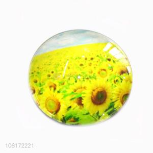 Best quality sunflower pattern round glass fridge magnet