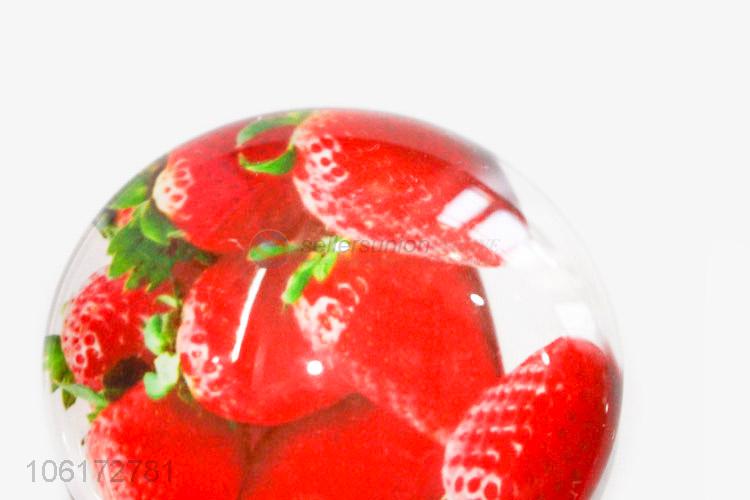 Wholesale price strawberry pattern round glass fridge magnet