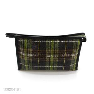 Good quality check printing pu leather makeup bags