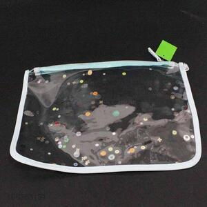 Bottom price transparent sequins pvc cosmetic bag