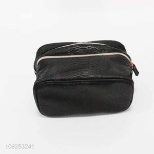 Great sales high capacity black pu cosmetic bag