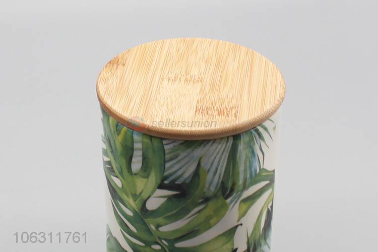 China maker green plant leaf pattern porcelain storage jar