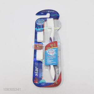 Wholesale comfortable handle adult toothbrush with 2 toothbrush head