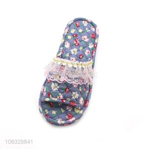 Wholesale Open Toe Cotton Cloth Printed Slippers With Lace