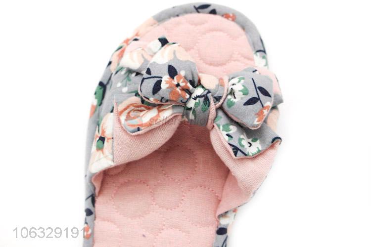 Home Broken Flowers Thick Base Non - Slip Lovely Bowknot Linen Slippers