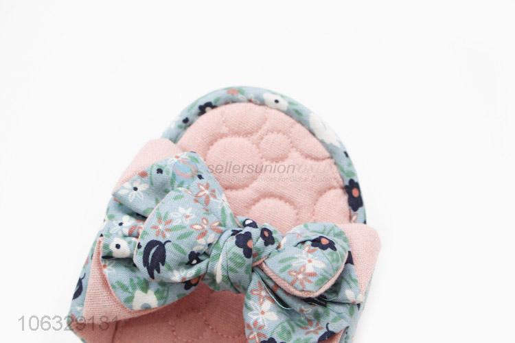 Best Fashionable Slipper Bowknot Flower Linen Open Toe Slippers