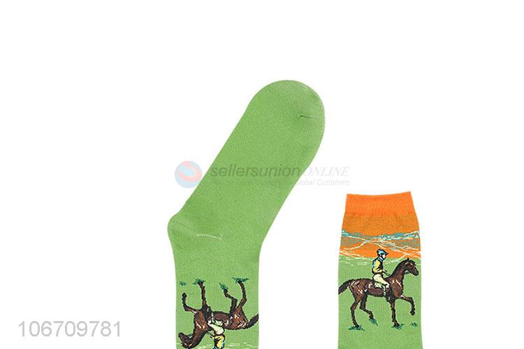 Factory Price Men Middle Tube Art Cotton Crew Socks