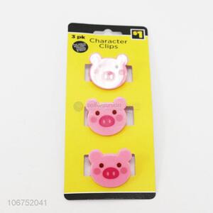 Custom cute 3pcs cartoon pig plastic clip