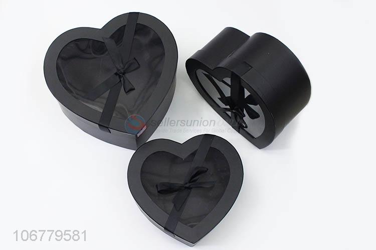 Low price 3pcs/set heart shape paper gift box with bowknot