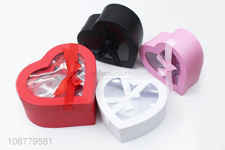 Low price 3pcs/set heart shape paper gift box with bowknot