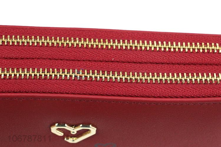 Good Sale PU Leather Double Zipper Long Purses For Women